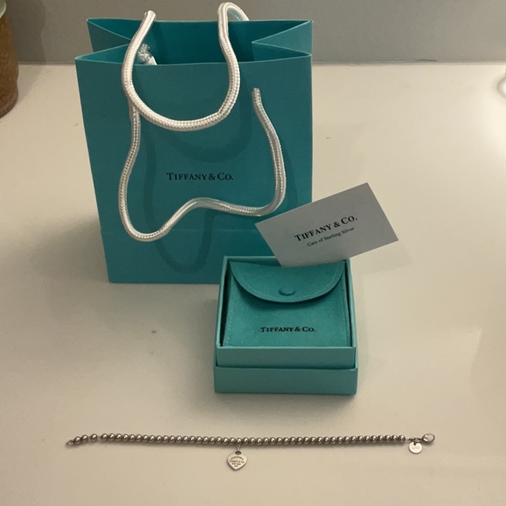 Tiffany & Co. Silver Beaded Bracelet with Heart Charm